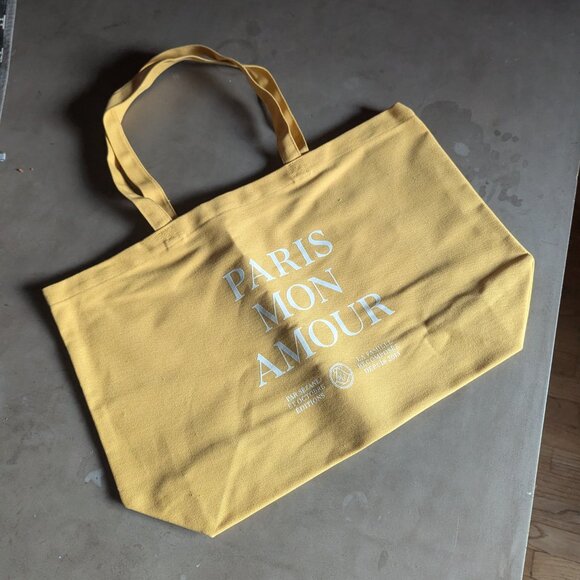 Sézane "Paris Mon Amour" Cotton Tote Bag | Yellow Ochre - Picture 9 of 12